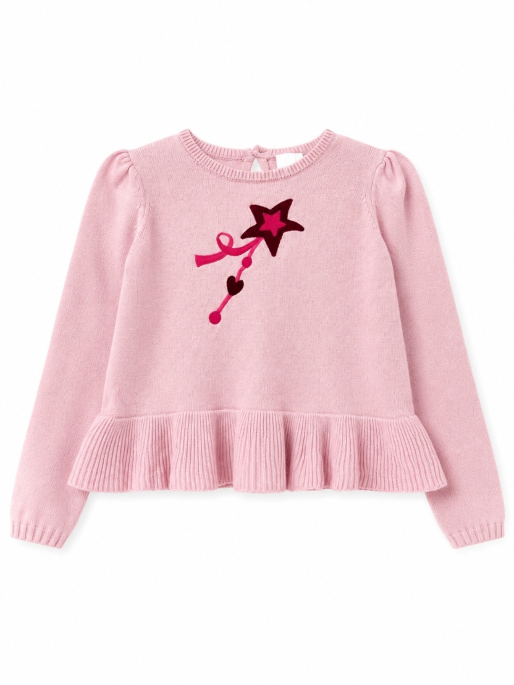 Gymboree Girls Pink Knit Sweater Star Applique Ruffle Hem